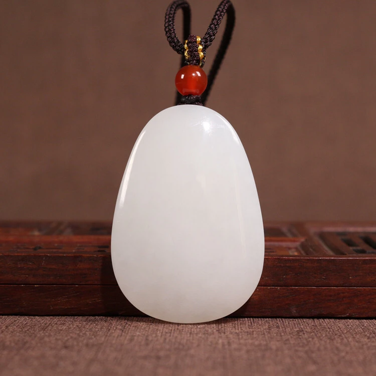 青海料和田白玉平安无事牌子挂件 男女吊坠 水滴形天然玉石保真