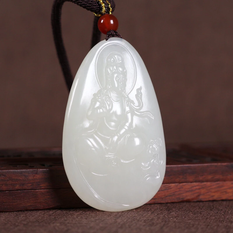 27.9g和田白玉观音挂件 男款吊坠细度好油性足保真精雕项坠