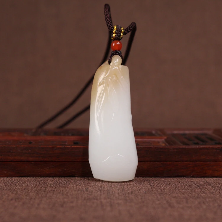 新疆和田糖羊脂白玉竹节节高吊坠 步步高升男女颈饰挂件 天然玉石