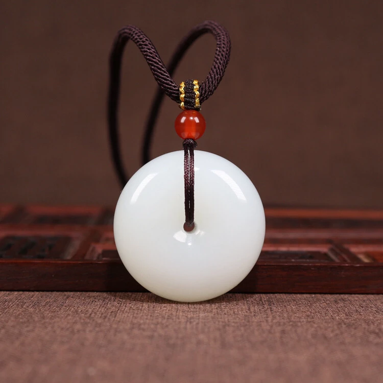 25.3g新疆和田羊脂白玉平安扣吊坠 加厚面包扣圈玉石挂件男女