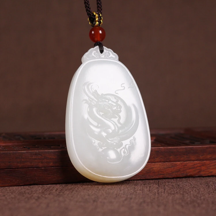 新疆和田糖白玉龙牌子挂件男女吊坠 细度好糖白分明龙凤呈祥平安
