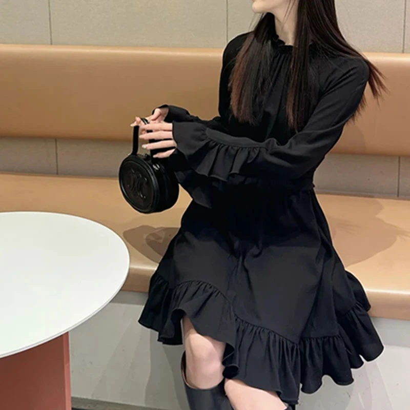 {专柜}商场同款2025秋季不规则系带荷叶边长袖连衣裙1500504