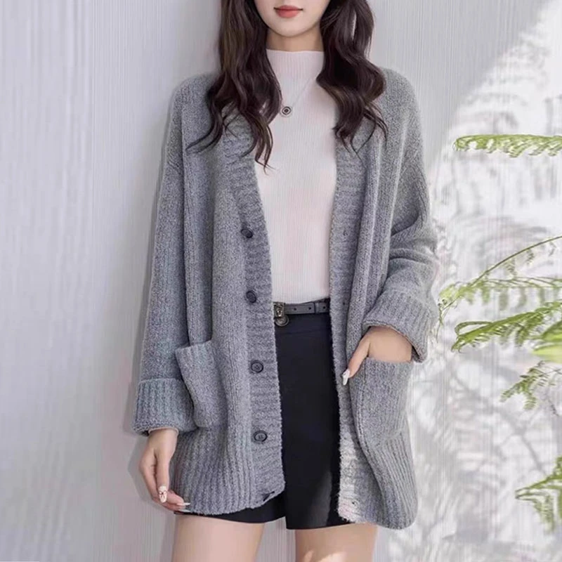 {专柜}商场同款2025秋冬百搭宽松口袋长袖针织开衫女5499283