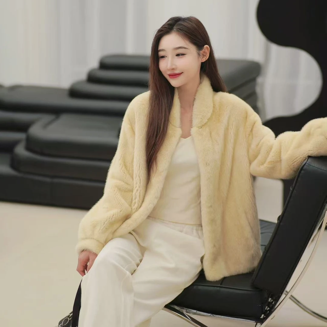 【雯雯】65cm进口整貂时尚小立领优雅气质短款女士秋冬外套百搭