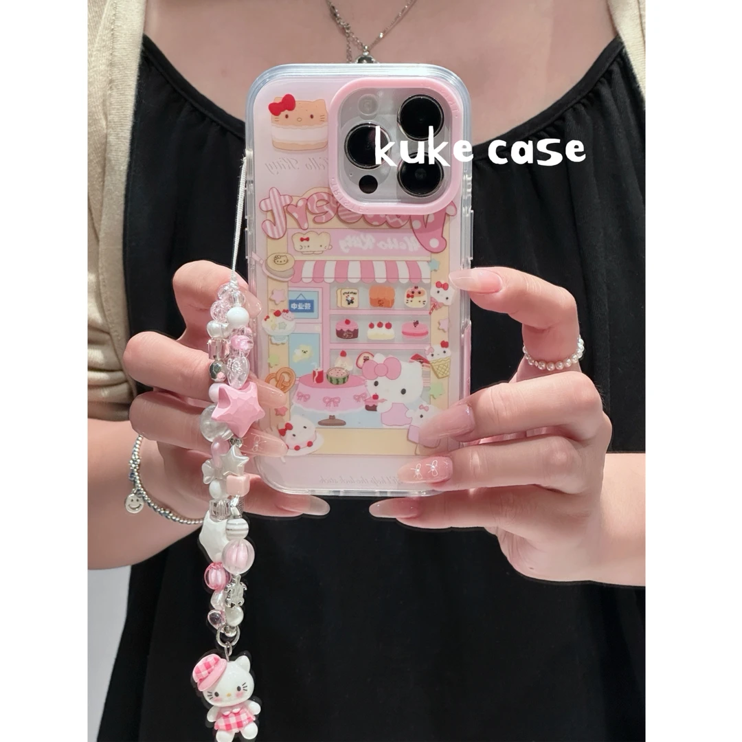 【苹果】ins可爱少女粉色甜品店Kitty双层印花手机壳iPhone15pro