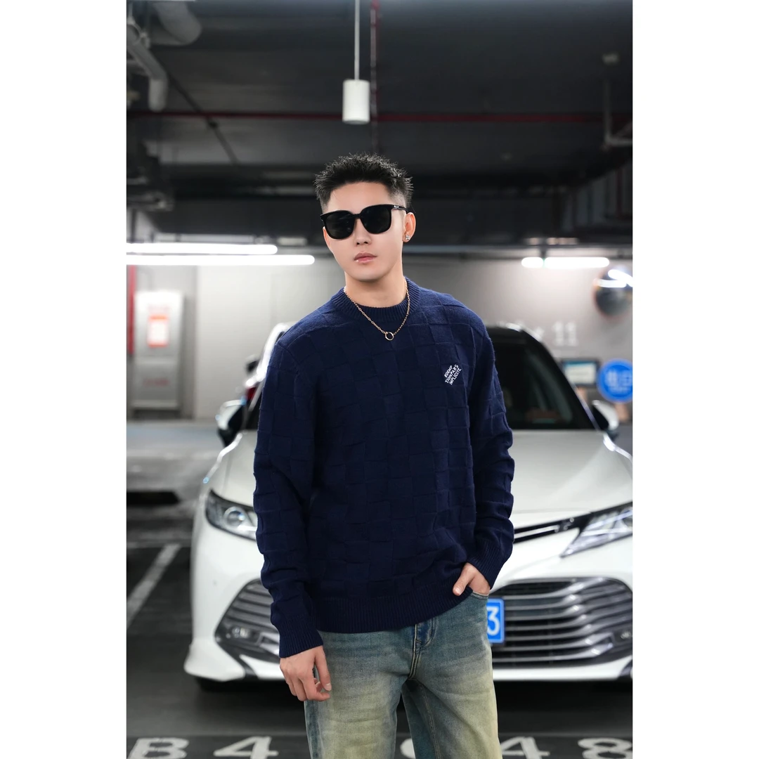 SAM【克罗棋盘】冬季精致高端羊毛混纺格纹肌理质感套头圆领毛衣