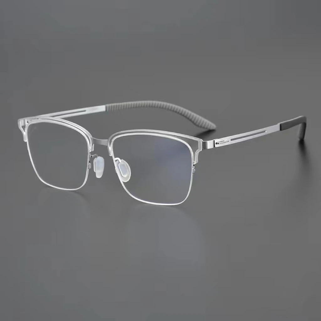 设计师超轻简约日系休闲半框眉架新商务方形纯钛眼镜架