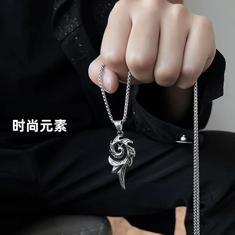 钛钢铅玻璃项链 韩版嘻哈项链女ins凤凰火焰吊坠男士潮个性钛钢链