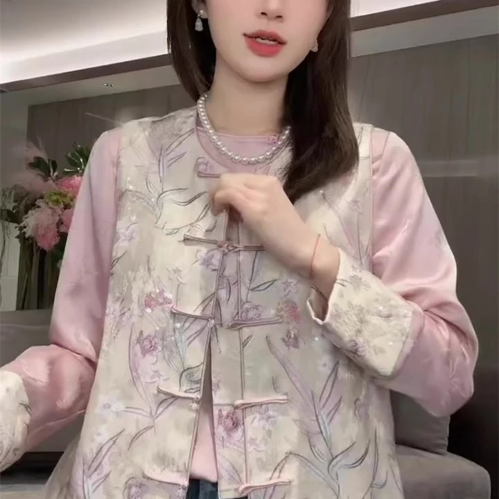 炸街减龄时尚套装新中式国风休闲高级小个子马甲衬衫两件套女新款