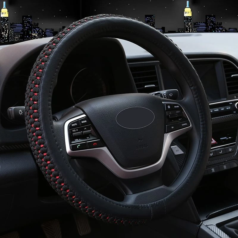 冰丝方向盘套四季通用汽车把套防滑吸汗耐磨男女通用把套手工编织