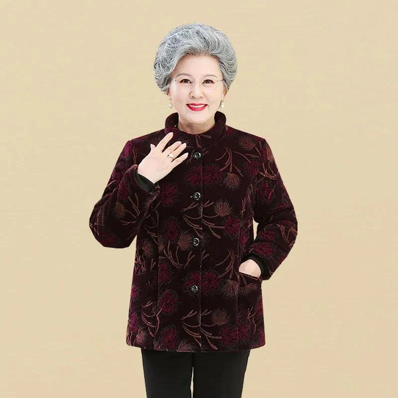 奶奶棉袄加绒加厚60-70-80岁外套妈妈衣服太太中老年人冬装女棉衣