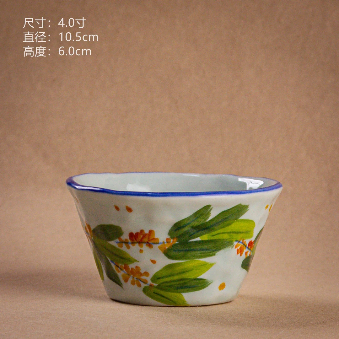 【C317桂花宝宝碗蓝边（浅）D2431】景德镇高温釉下彩手工手绘