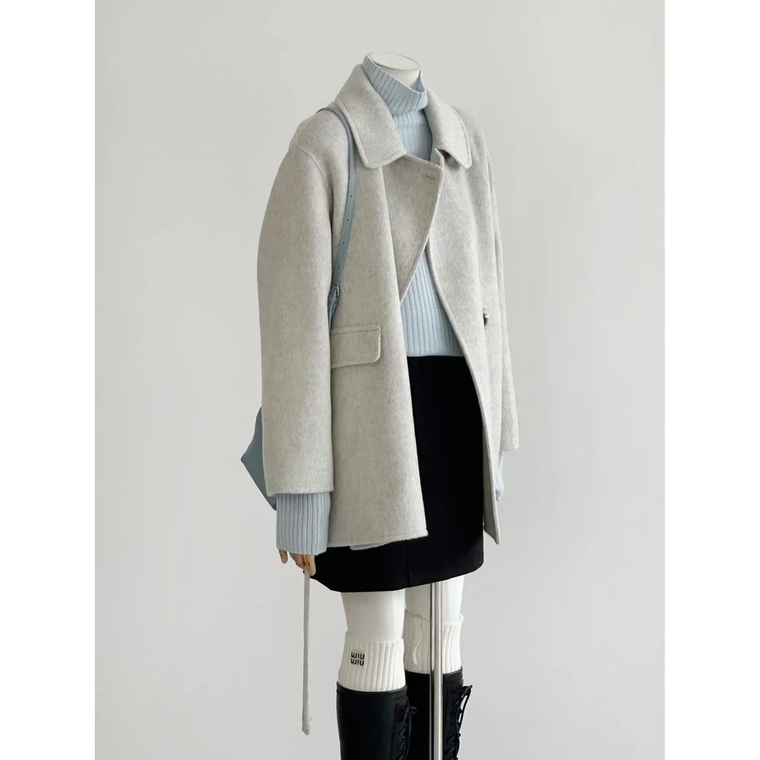 【牛乳卷】灰色短款呢子大衣女2024新款秋冬季高级感毛呢外套韩系