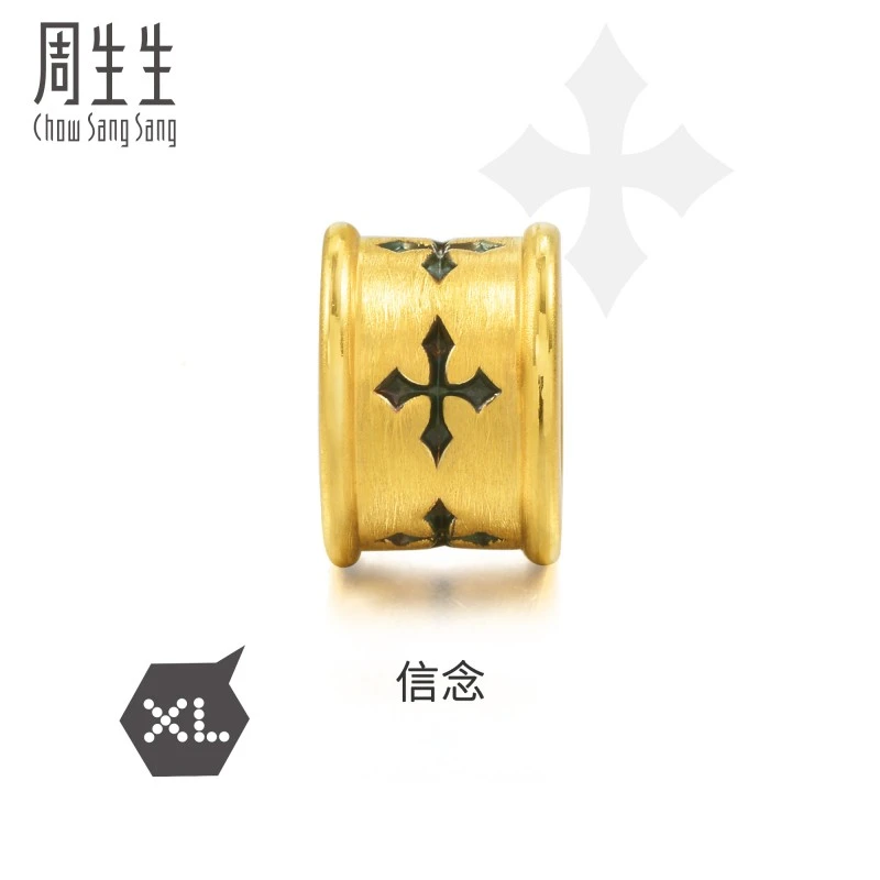 周生生Charme XL酷黑黄金信念转运珠手链串珠86640C