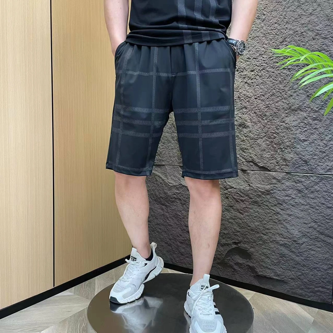 男士夏季潮流薄款时尚百搭速干印花弹力大码宽松男款休闲裤五分裤