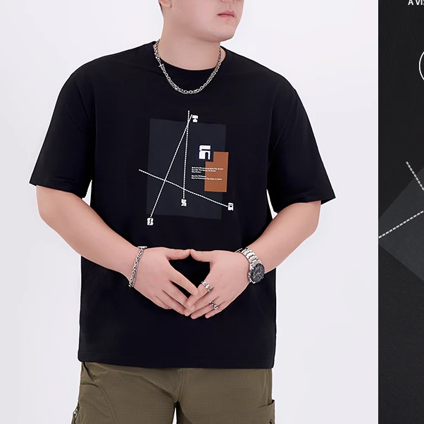 【精梳棉几何T恤】乔拉格大码男装时尚夏透气胖哥短袖200斤上衣宽松