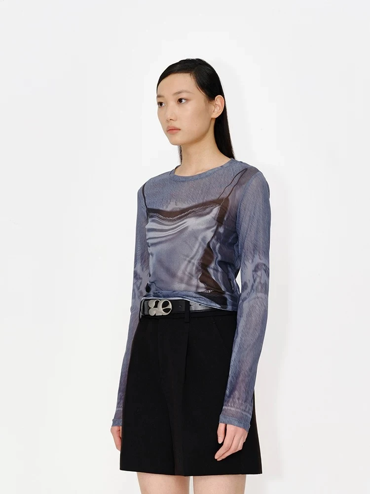 AVVENN  设计师品牌2024S 秋季新品亲肤修身长袖柔软皮肤衣错视T