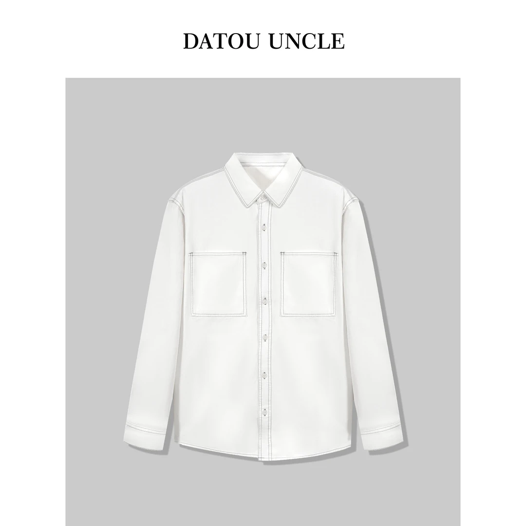 【大头叔叔】秋冬新款 时髦宽舒高棉感明线拼接长袖衬衫DD2106