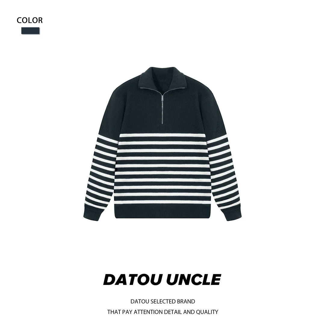 【大头叔叔】黑标莫代尔肌理感POLO半拉链条纹针织毛衣DDM6802