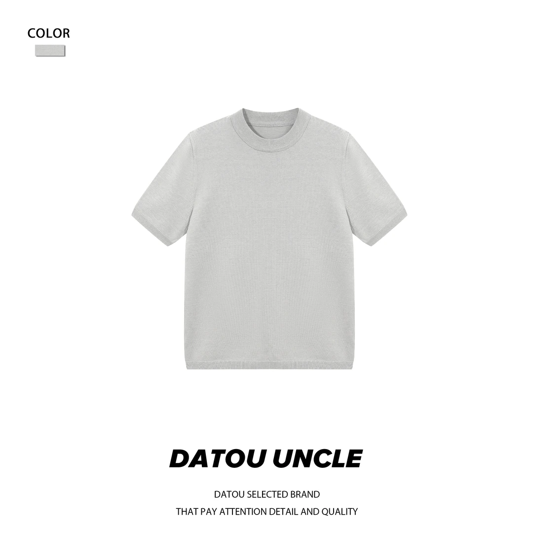 【大头叔叔】秋季黑标天丝羊毛百搭弹性圆领短袖针织T恤DDM8201