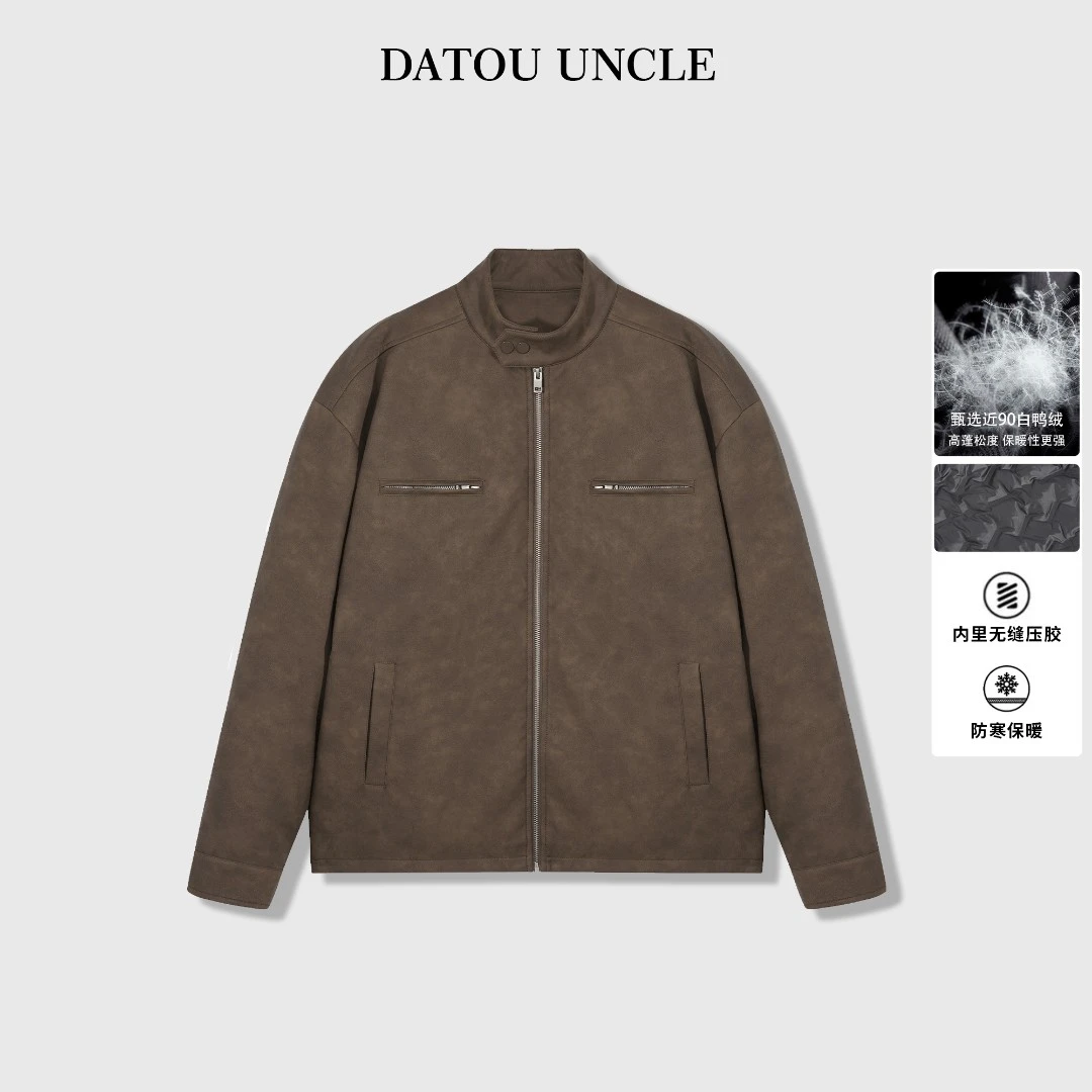 DT Bellwether冬季新款 设计师皮面圆领夹克鸭绒羽绒服DD3301