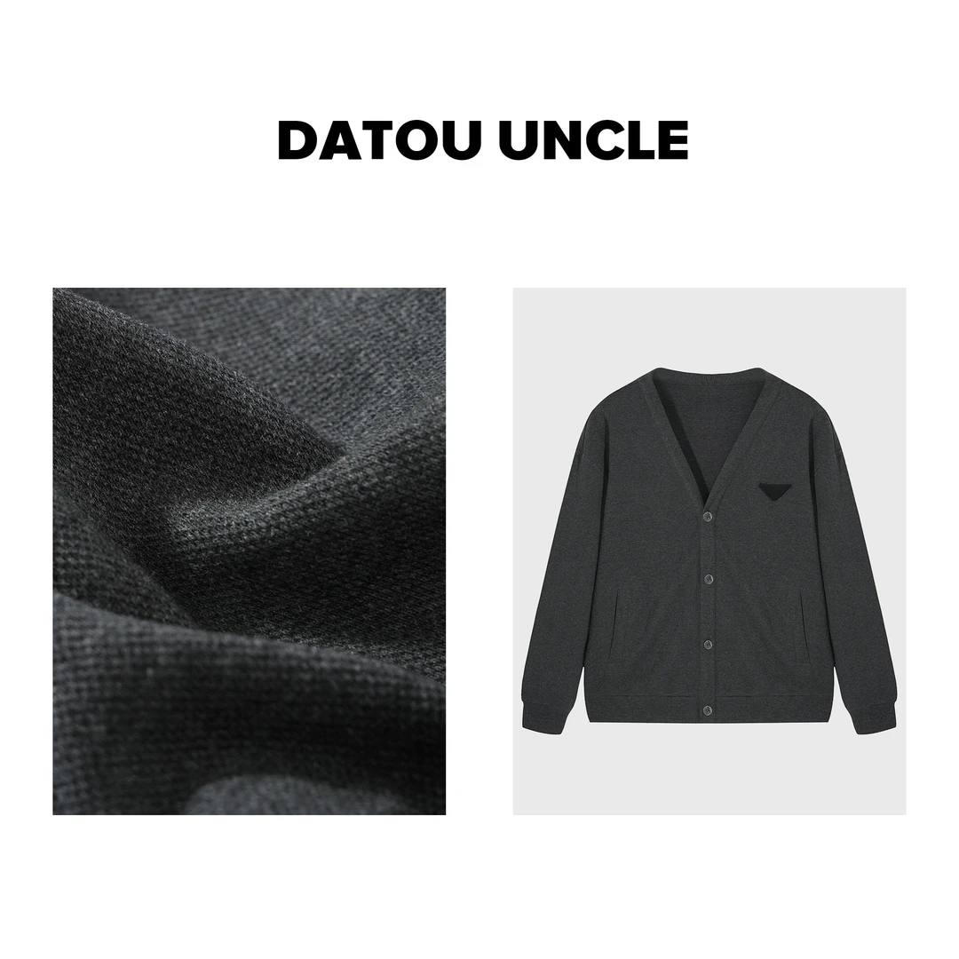 【大头叔叔】秋冬新款 简约情侣慵懒风倒标针织开衫外套DD2508