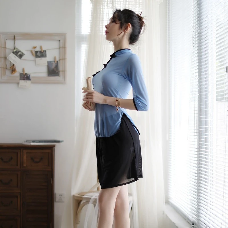 性感网红睡衣女套装网纱民国学生装角色扮演透视显瘦修身气质时尚