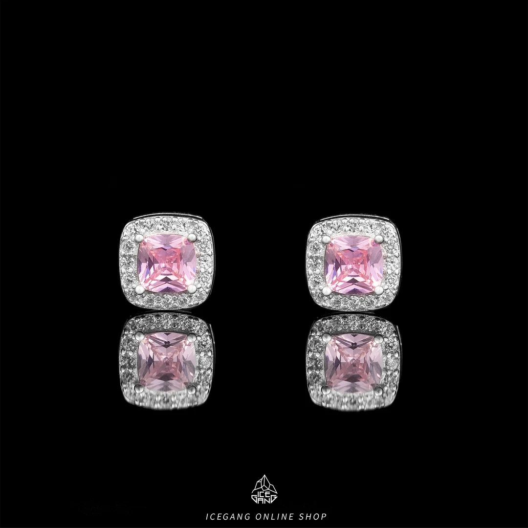 ICEGANG 925银合成锆石耳饰 粉冰糖耳钉小众欧美潮流轻奢气质爆闪