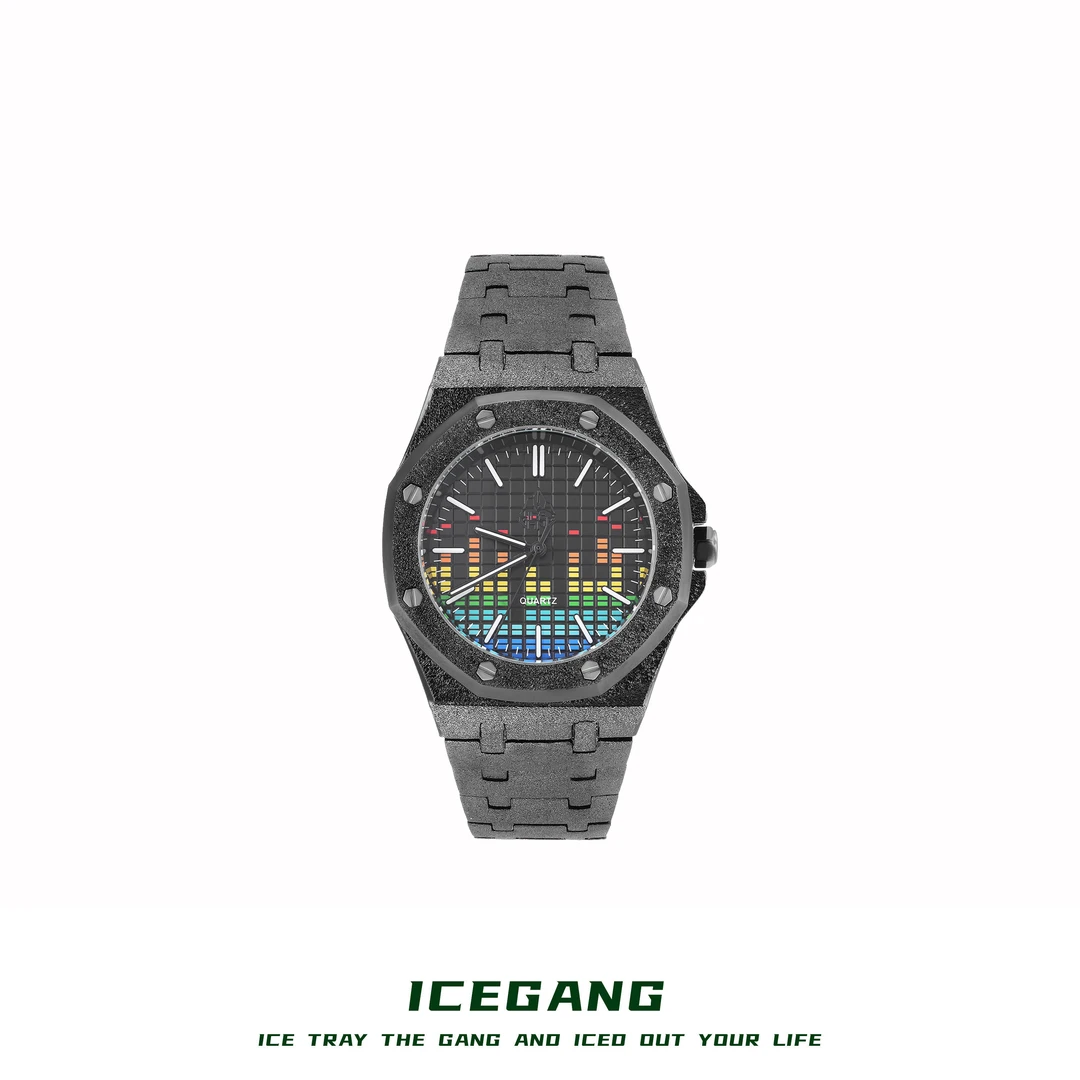 ICEGANG原创华夫格系列彩虹音符磨砂霜金手表男女情侣气质时尚