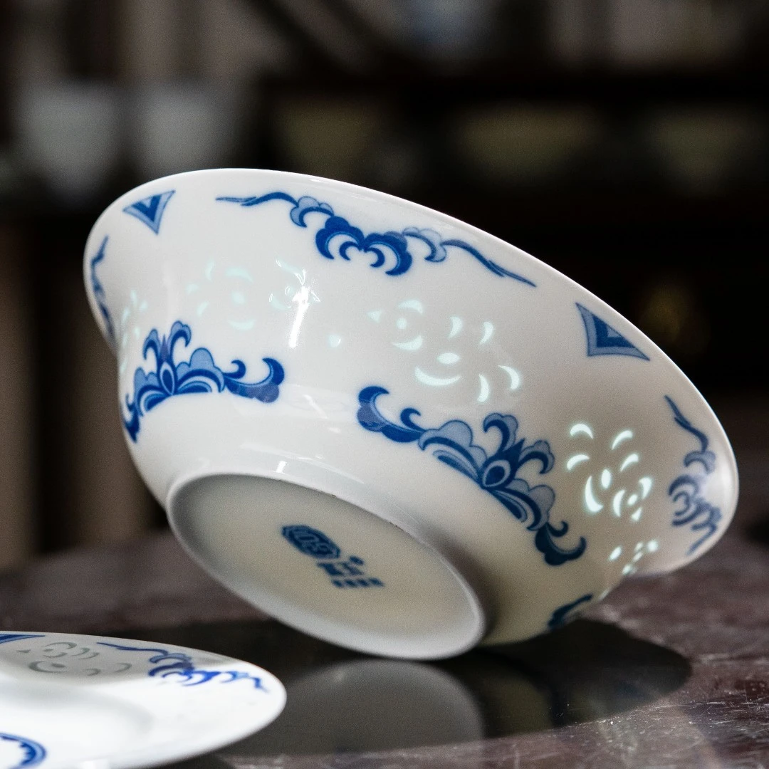 富玉鸳鸯  面碗景德镇青花玲珑瓷高温青白瓷汤碗釉下彩陶瓷碗大碗