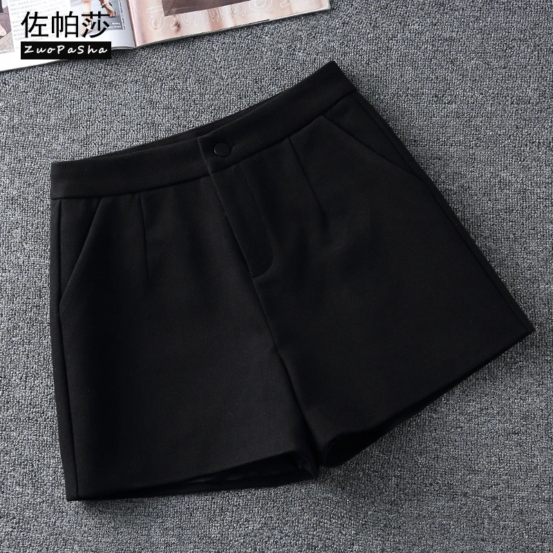 黑色毛呢短裤女秋冬季2025新款外穿高腰百搭显瘦呢子阔腿打底靴裤