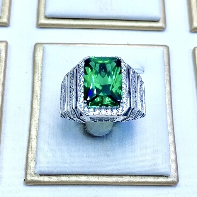 培育祖母绿925银高级定制霸气款祖母绿戒指