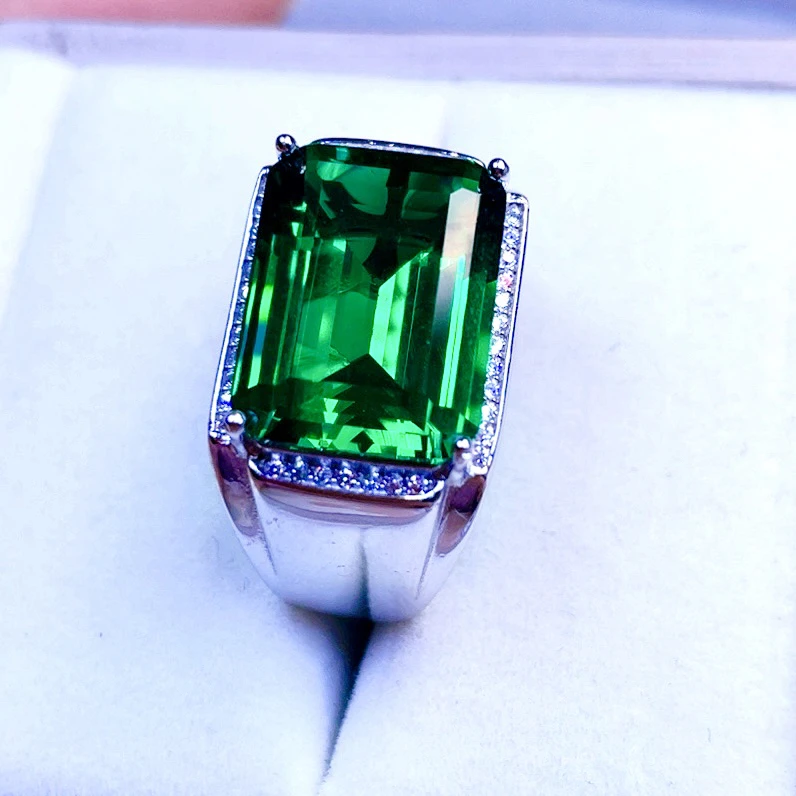 培育祖母绿925银奢华款男戒12×16mm高级定制男士戒指