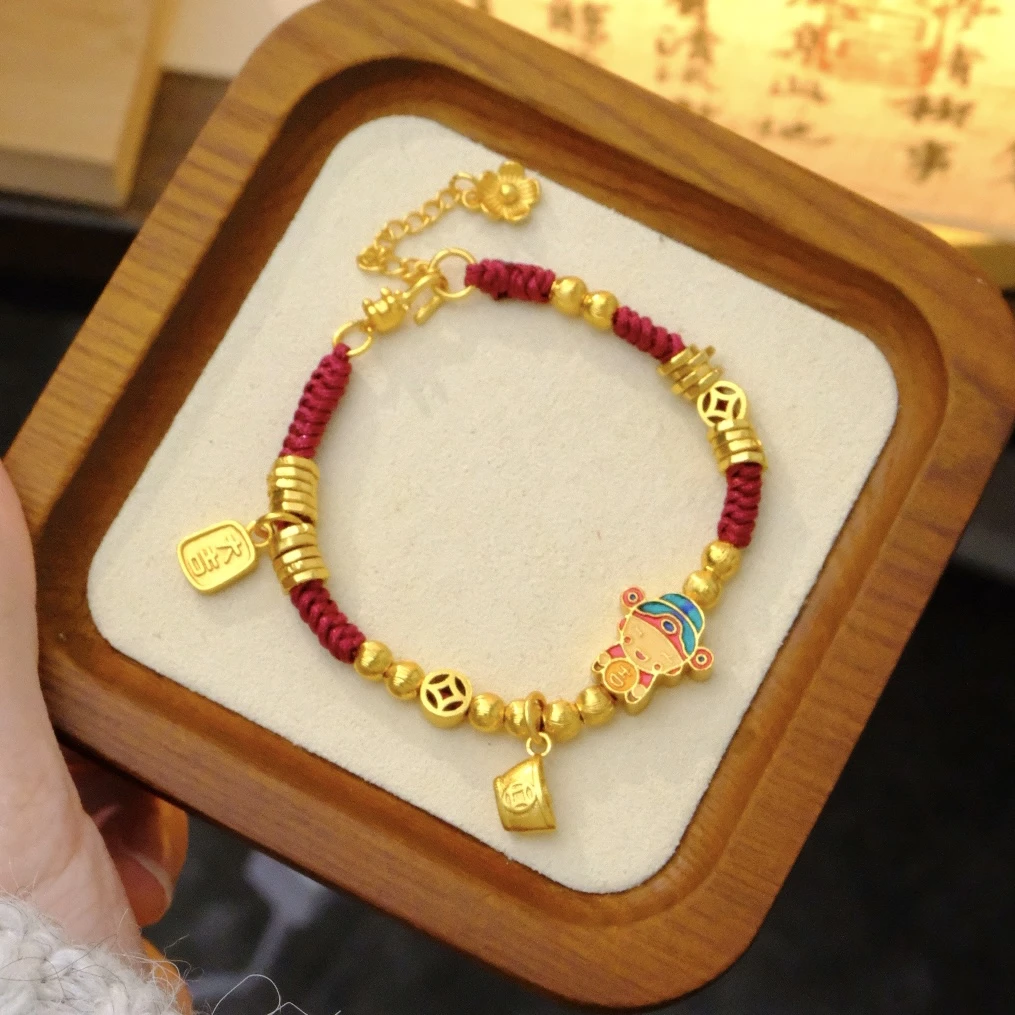 铜合金珐琅手链 秋冬新款烧蓝元宝金钱财神到手编手链