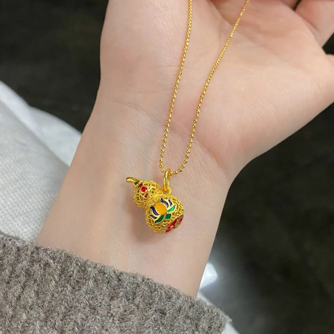 铜合金珐琅项链 新中式国潮风古法精致轻奢烧蓝花丝葫芦吊坠项链
