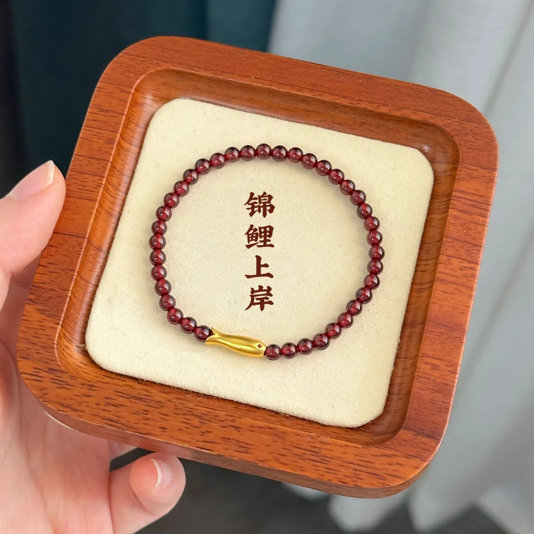 铜合金手链 s5104新中式风手工古法石榴珠好运锦鲤上岸小鱼手链