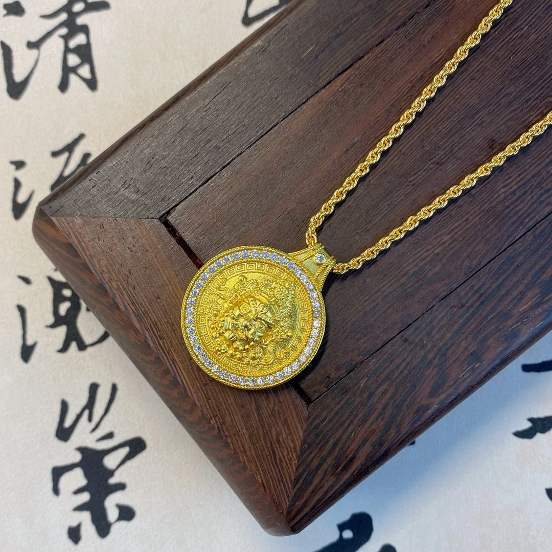 简月 铜合金吊坠 国风新中式华丽镶钻黄财神百搭古风国潮金色坠链