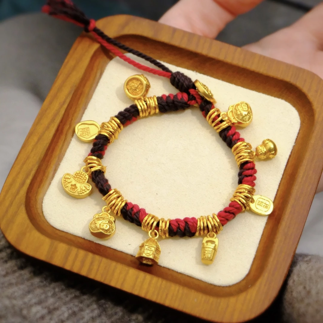 铜合金珐琅手链 秋冬新款黑红九宝手编手绳