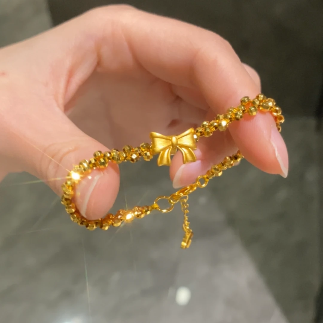 铜合金手链 s5052新中式国潮风手工百搭甜美双层蹦迪珠蝴蝶结手链