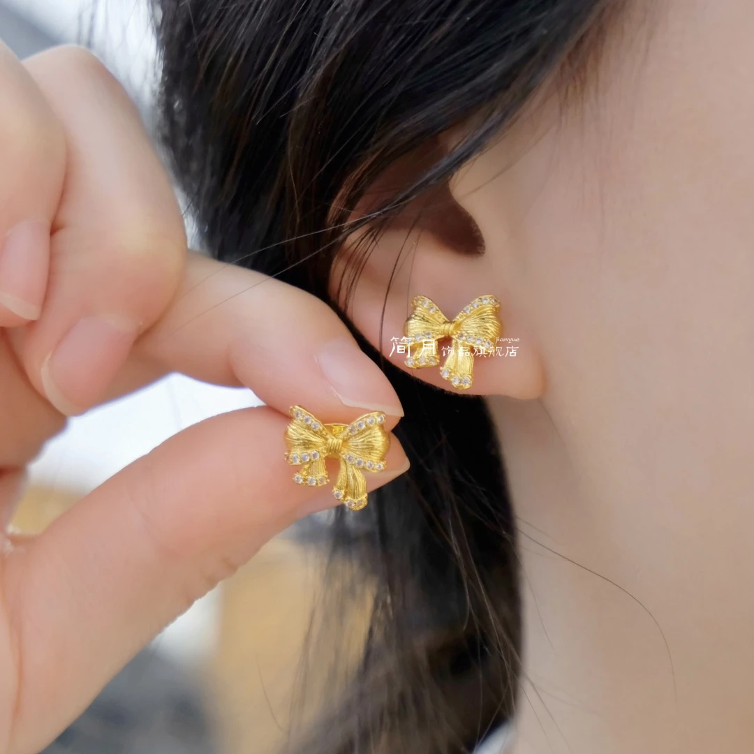 铜合金耳饰 新中式国潮风甜美时尚轻奢清新在逃公主蝴蝶结耳钉