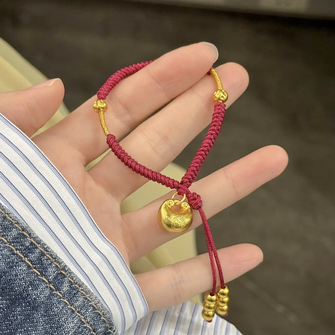 铜合金布艺手链 s5193秋冬新款手工编绳福字小秤砣手编手链