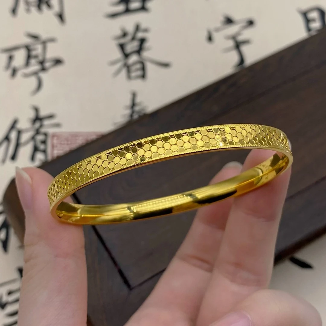 简月 铜合金手镯 轻奢精美气质爆闪龙鳞手镯百搭实心金色时尚饰品