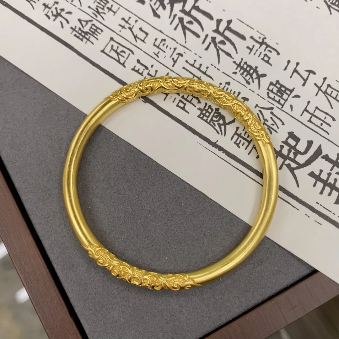 铜合金手镯 新中式国潮风古法时尚百搭精美实心卷草纹传承手镯