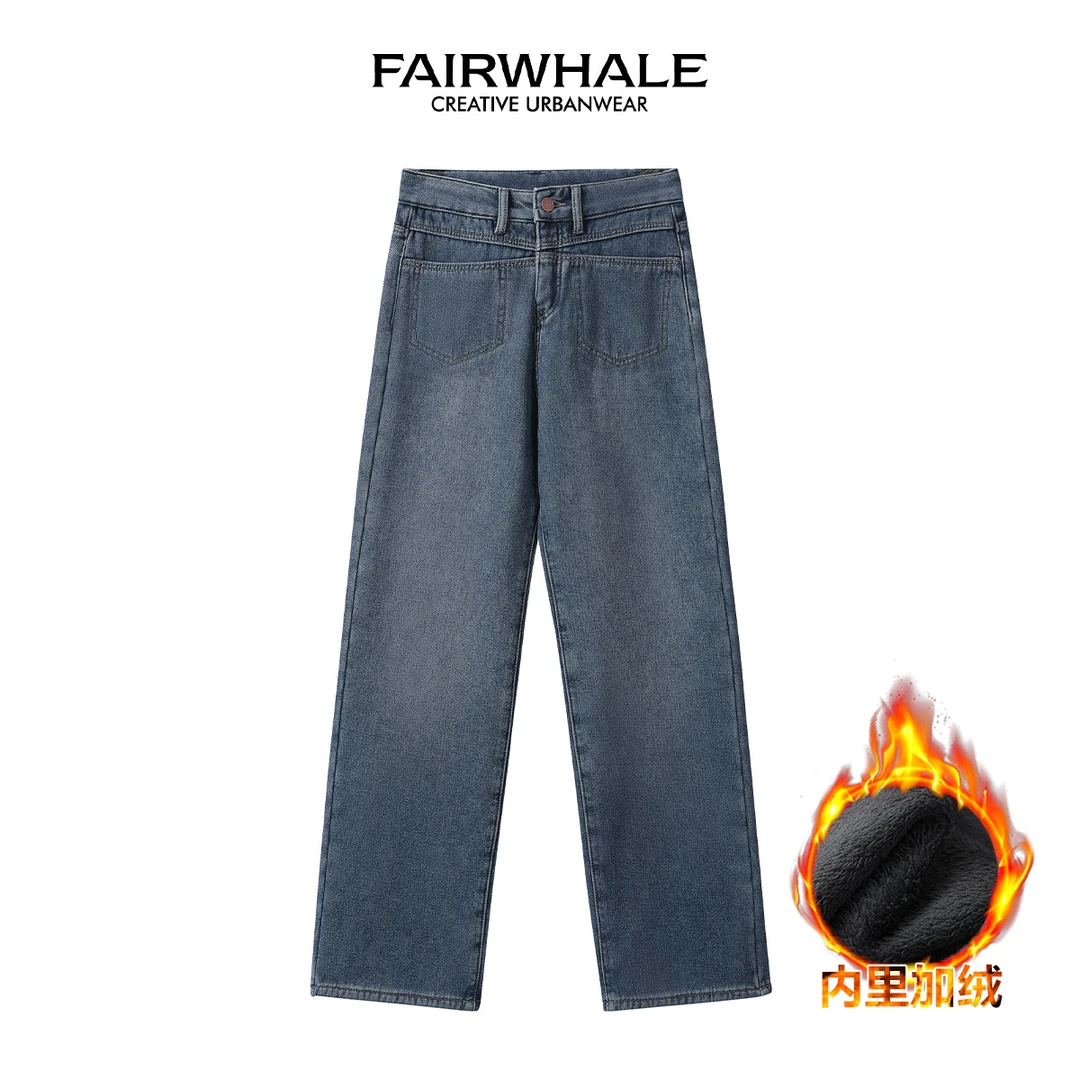 马克华菲女装加绒牛仔裤冬季直筒裤 F34037A039 LL