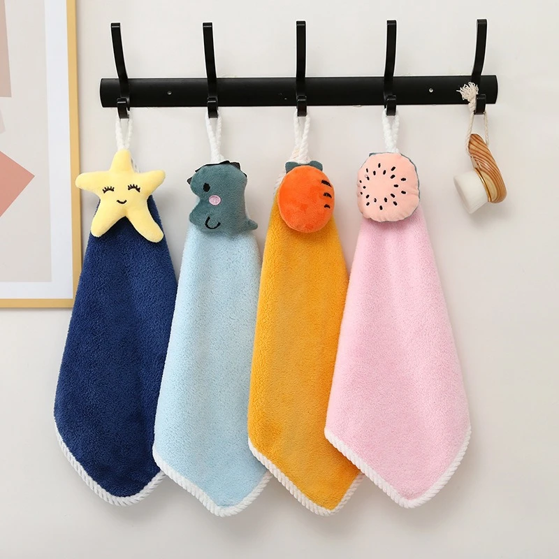 可爱吸水擦手巾可挂式珊瑚绒小方巾随机4条装