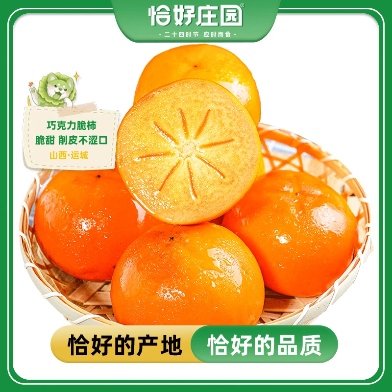 山西阳丰脆柿子新鲜脆柿巧克力4.5斤脆皮甜硬太秋甜柿子水果大杮
