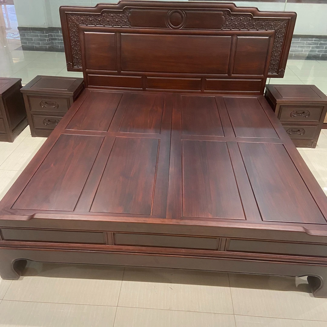 酸枝木花好月圆大床新中式古典主卧储物木质雕花家用简约单人雕花