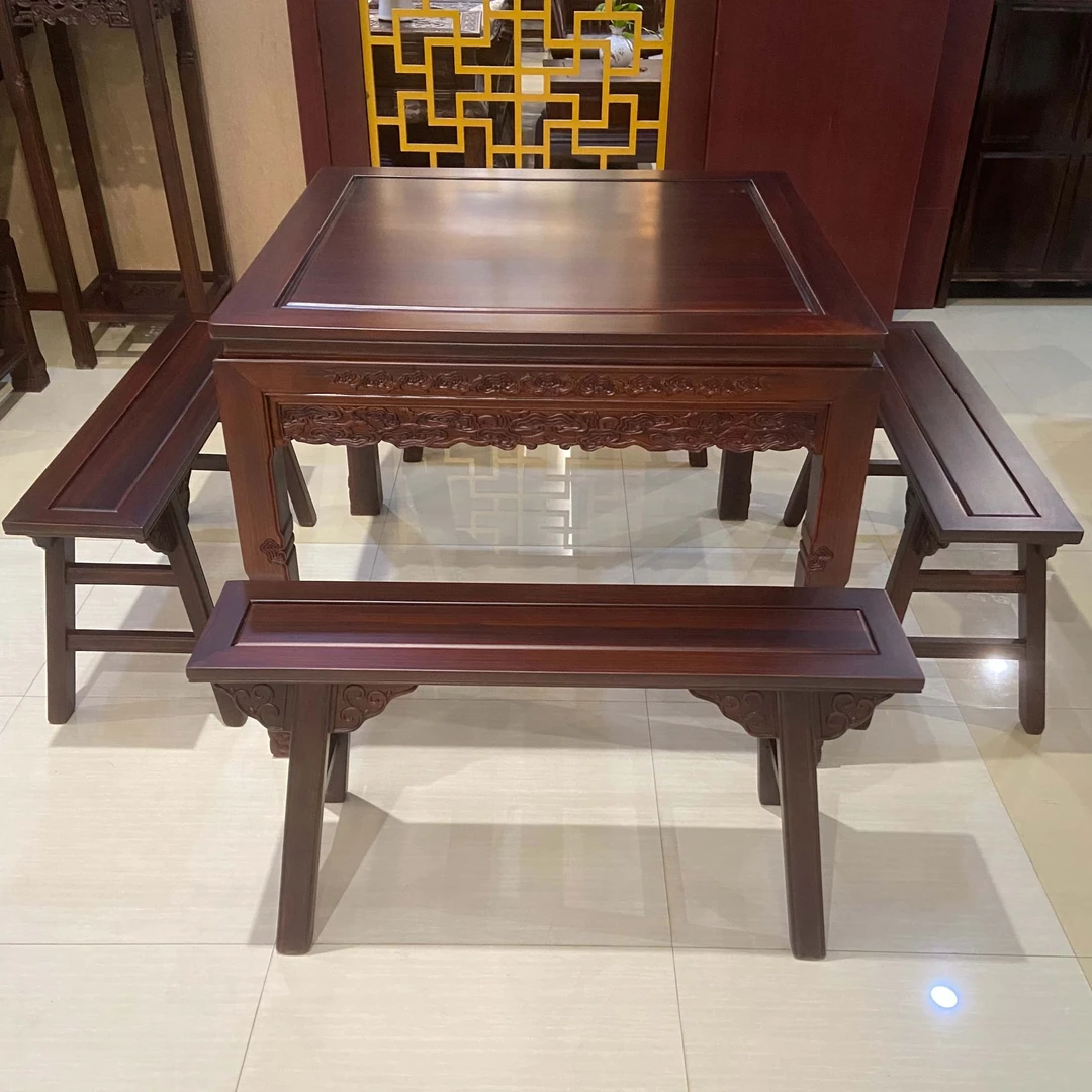 酸枝木八仙桌桌椅古典客厅雕花方几新中式胡桃色雕花方几