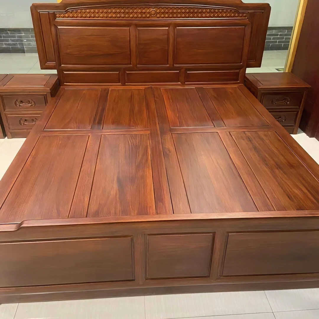 红木花L木主卧古典丁香大床家用雕花成套高箱