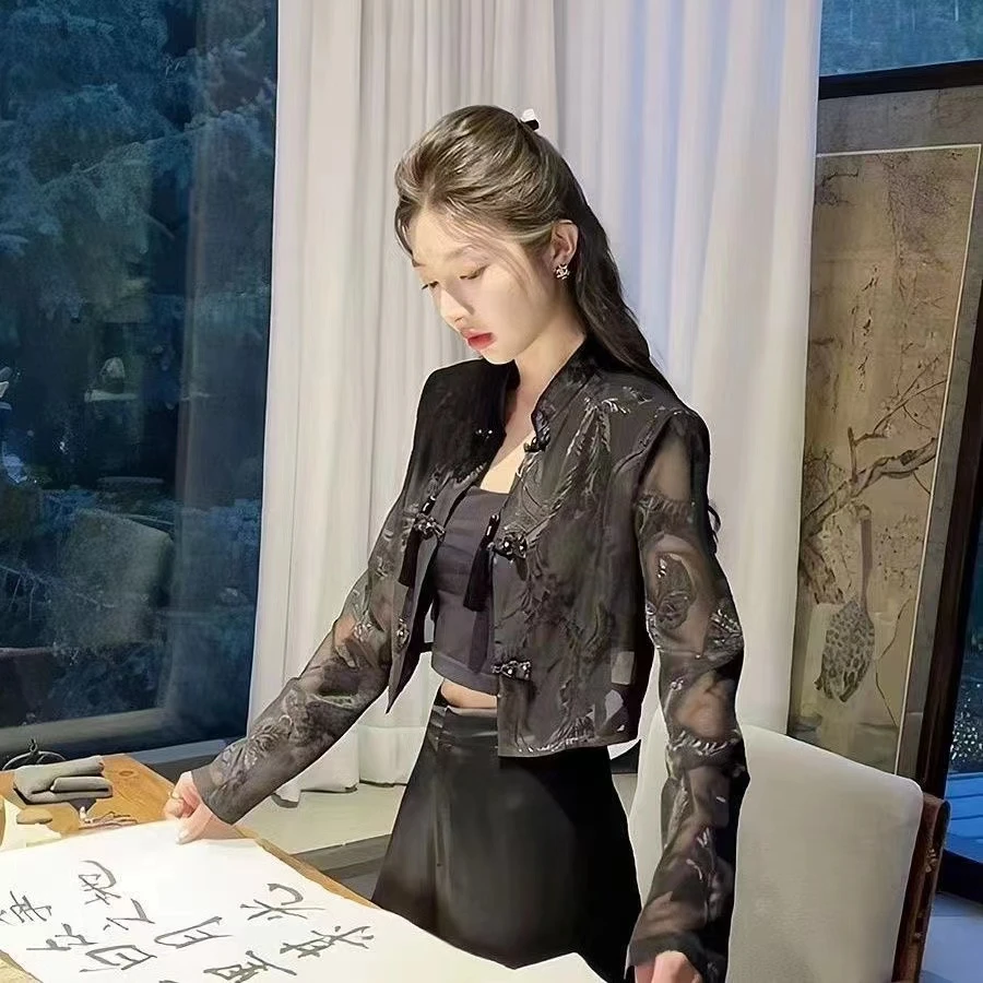 新中式国风长袖短薄小外套2024夏季新款防晒衬衫披肩上衣女装外搭